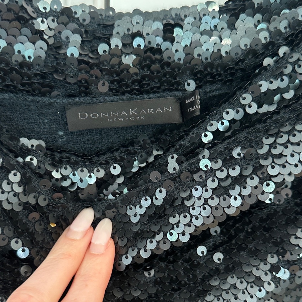 Donna Karan New York Dark Green Cashmere Sequin Dress Sweater Top - Picture 2 of 10